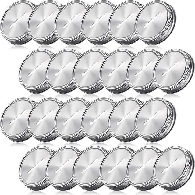 Main image of Geiserailie 24 Pieces Coin Slot Mason Jars Lids Regular Mouth & Piggy Bank