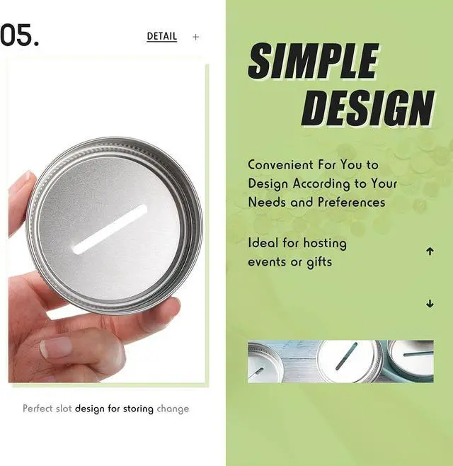 Alt view image 5 of 7 - Geiserailie 24 Pieces Coin Slot Mason Jars Lids Regular Mouth & Piggy Bank