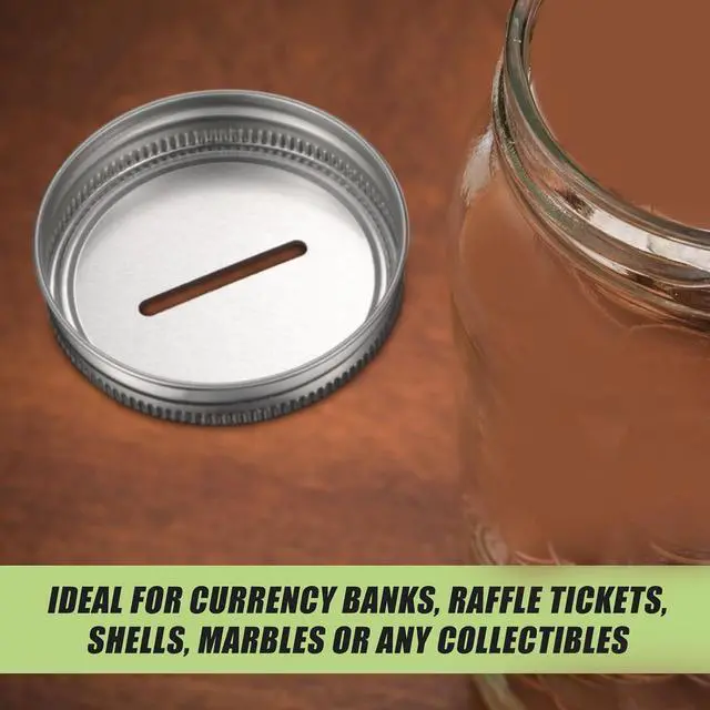 Alt view image 7 of 7 - Geiserailie 24 Pieces Coin Slot Mason Jars Lids Regular Mouth & Piggy Bank