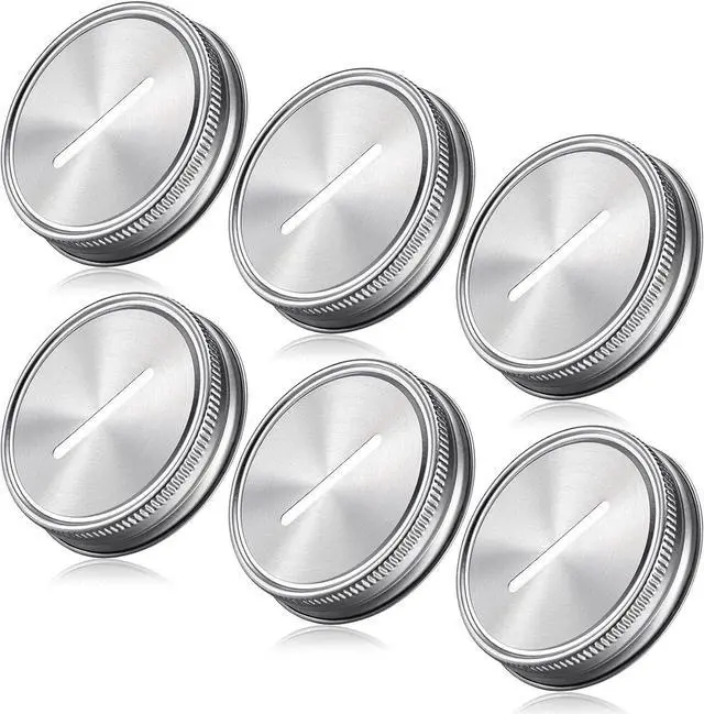 Main image of Geiserailie 6 Pieces Coin Slot Mason Jars Lids Regular Mouth & Piggy Bank