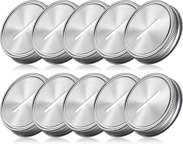 Main image of Geiserailie 10 Pieces Coin Slot Mason Jars Lids Regular Mouth & Piggy Bank