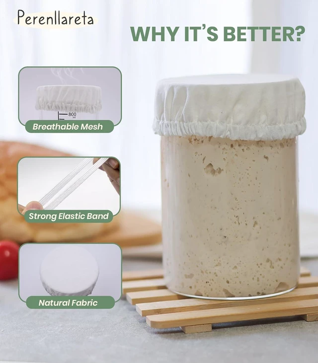 Alt view image 3 of 7 - 4 inch Sourdough Jar Cover, Wide Mouth Reusable Cloth Lid for Sour Dough Starter Jar, 4Pack Cotton Bread Fermentation Container Tops Elastic Fabric Caps for Weck Mason Kombucha Jars