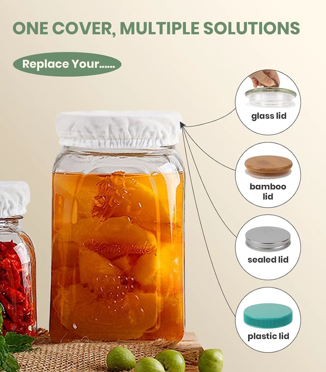 Alt view image 4 of 7 - 4 inch Sourdough Jar Cover, Wide Mouth Reusable Cloth Lid for Sour Dough Starter Jar, 4Pack Cotton Bread Fermentation Container Tops Elastic Fabric Caps for Weck Mason Kombucha Jars