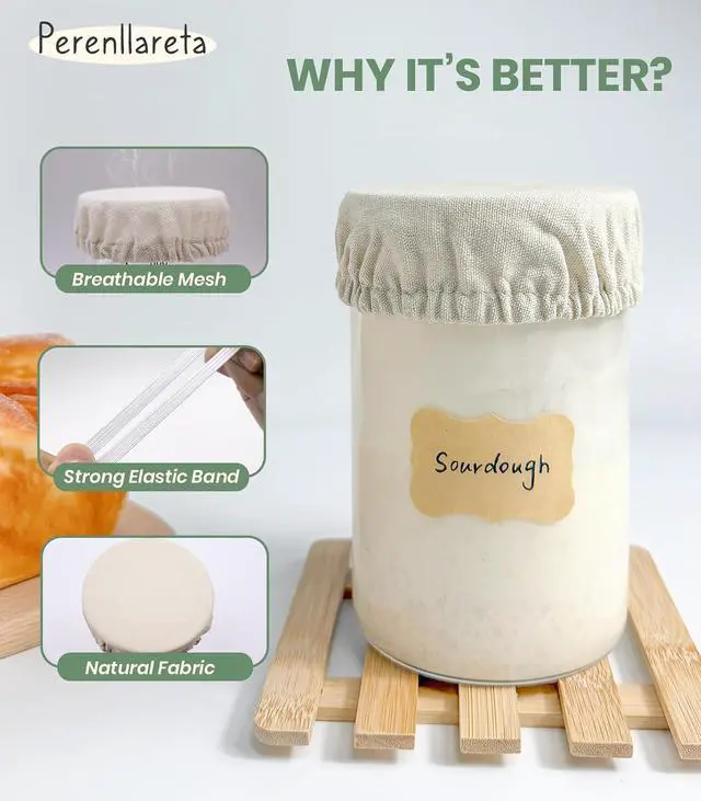 Alt view image 3 of 6 - Kombucha Cloth Cover for Weck Jars Wide Mouth | Elastic Cotton Toppers Fabric Fermenting Lid Covers for Sourdough Kefir Starter Ball Mason Gallon Jar