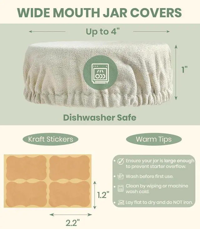Alt view image 5 of 6 - Kombucha Cloth Cover for Weck Jars Wide Mouth | Elastic Cotton Toppers Fabric Fermenting Lid Covers for Sourdough Kefir Starter Ball Mason Gallon Jar