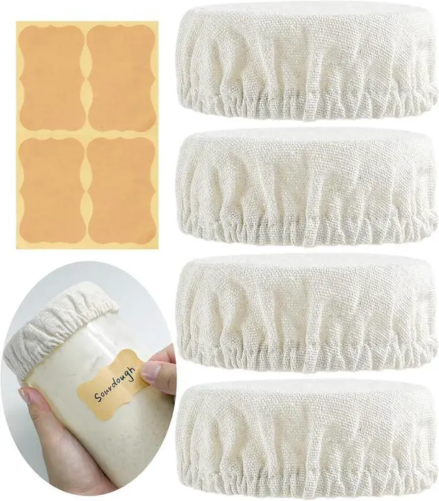 Main image of Cloth Tops for Mason Jars 4 inch Wide Mouth | Reusable Regular Sourdough Starter Lids | Breathable Cap Replacement for Gallon Glass Jar