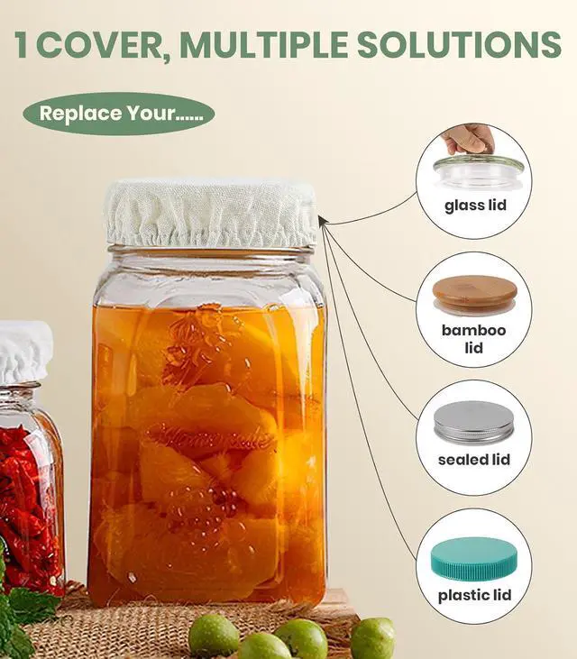 Alt view image 4 of 6 - Cloth Tops for Mason Jars 4 inch Wide Mouth | Reusable Regular Sourdough Starter Lids | Breathable Cap Replacement for Gallon Glass Jar