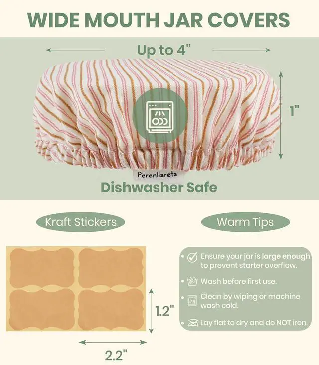 Alt view image 5 of 7 - Sourdough Jar Cover Reusable Cloth Lid for Sour Dough Starter Jar, 4Pack Cotton Bread Fermentation Container Tops Elastic Fabric Caps for Weck Mason Kombucha Jars 3-4 Inches, Pink Striped