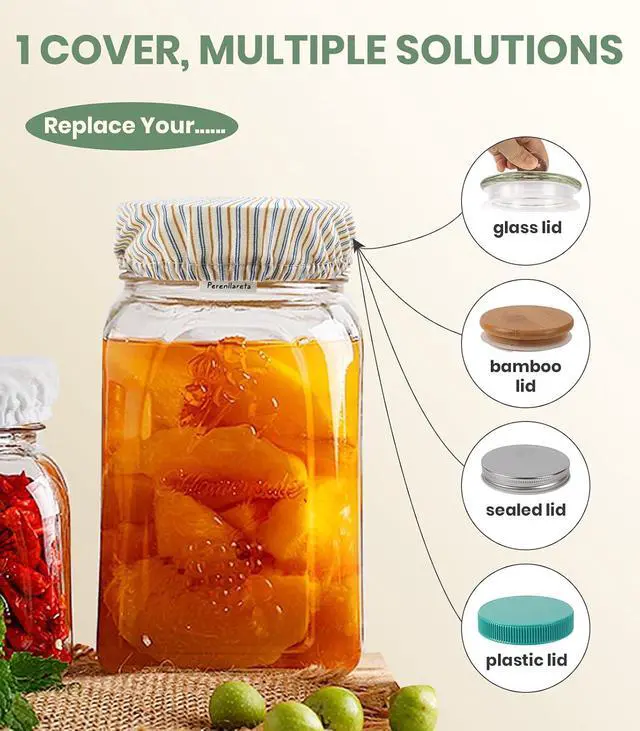 Alt view image 4 of 7 - Cloth Kefir Lid Cover for Wide Mouth Mason Ball Jar | Breathable Cotton Replacement Top for Kombucha Brewing Gallon Glass Weck Canning Quart Jar | Sourdough Starter Making Fermentation Fabric Cap
