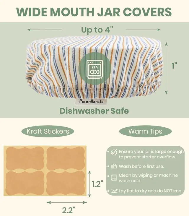 Alt view image 5 of 7 - Cloth Kefir Lid Cover for Wide Mouth Mason Ball Jar | Breathable Cotton Replacement Top for Kombucha Brewing Gallon Glass Weck Canning Quart Jar | Sourdough Starter Making Fermentation Fabric Cap
