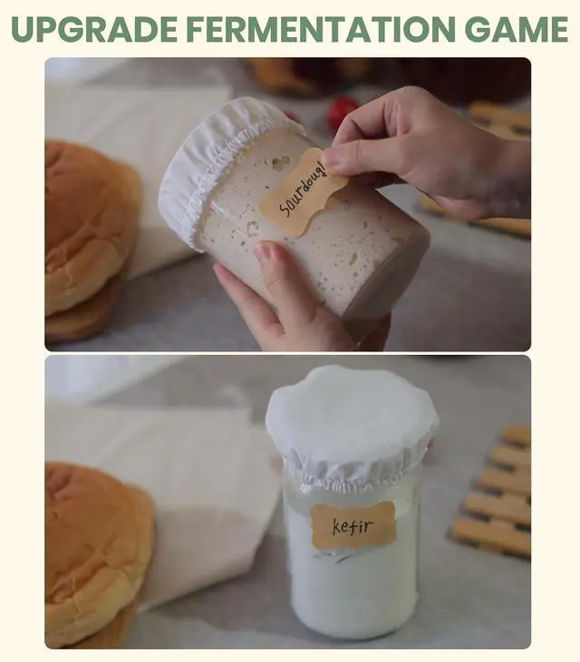 Alt view image 7 of 7 - Sourdough Jar Cover Reusable Cloth Lid for Sour Dough Starter Jar, 4Pack Cotton Bread Fermentation Container Tops Elastic Fabric Caps for Weck Mason Kombucha Jars 3-4 Inches, Pink Striped