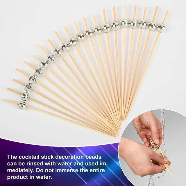 Alt view image 7 of 7 - 300 PCS Cocktail Picks Disco Ball Decor, Fancy Toothpicks for Appetizers, Bamboo Skewers for Appetizers,Drinks, Fruits, Disco Party Decorations. 4.7 Inch Long Silver Wooden Cocktail Sticks