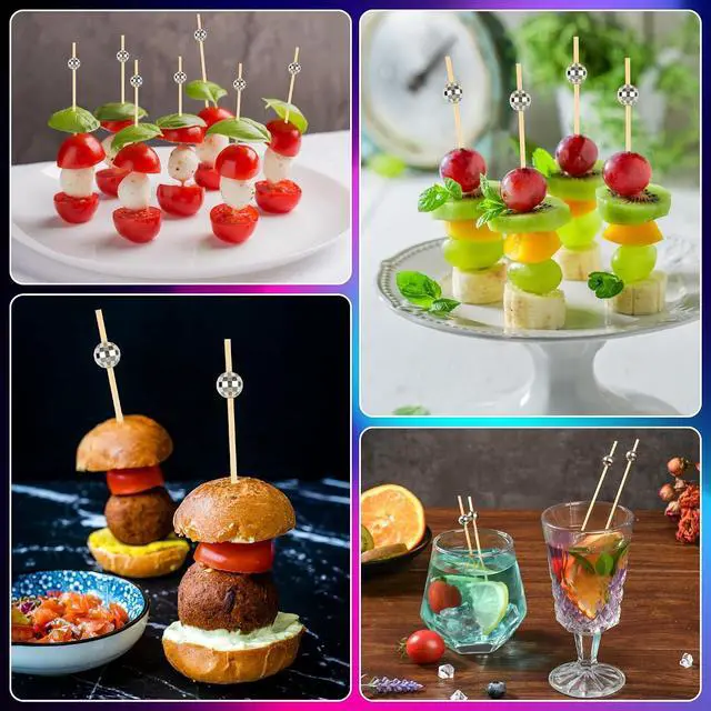 Alt view image 5 of 7 - 300 PCS Cocktail Picks Disco Ball Decor, Fancy Toothpicks for Appetizers, Bamboo Skewers for Appetizers,Drinks, Fruits, Disco Party Decorations. 4.7 Inch Long Silver Wooden Cocktail Sticks