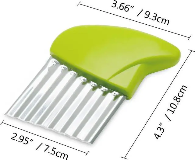 Alt view image 2 of 5 - Luomorgo Stainless Steel Potato Crinkle Cutter Carrot Wavy Knife French Fry Slicer Vegetable Wavy Chopper, Green