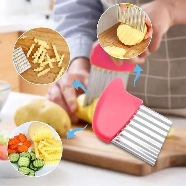 Alt view image 6 of 6 - Luomorgo Stainless Steel Potato Crinkle Cutter Knife, Pink