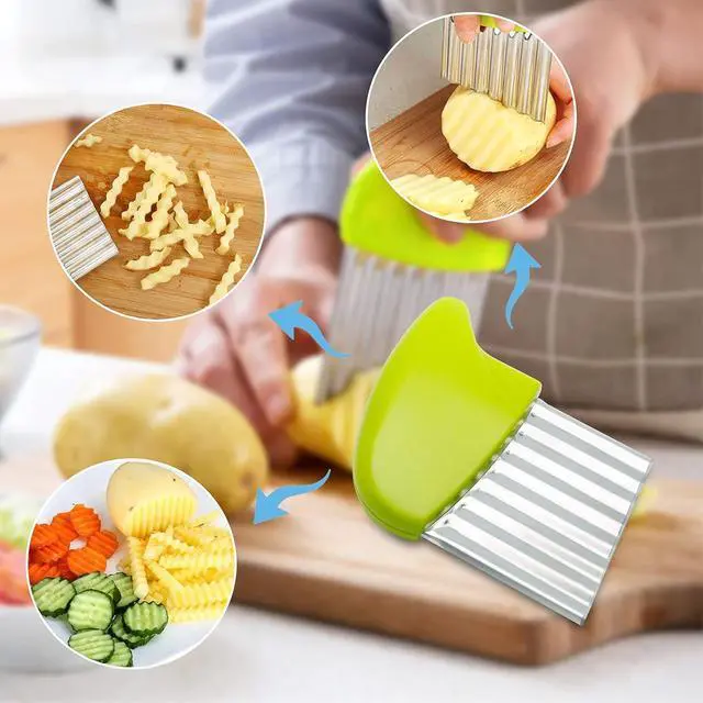 Alt view image 5 of 5 - Luomorgo Stainless Steel Potato Crinkle Cutter Carrot Wavy Knife French Fry Slicer Vegetable Wavy Chopper, Green