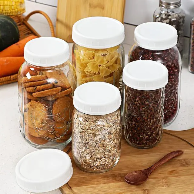 Alt view image 6 of 7 - AOZITA 10 Pack REGULAR Mouth Mason Jar Lids for Ball, Kerr and More - White Plastic Storage Caps for Mason/Canning Jars - Leak-Proof, Dishwasher Safe & Food Grade