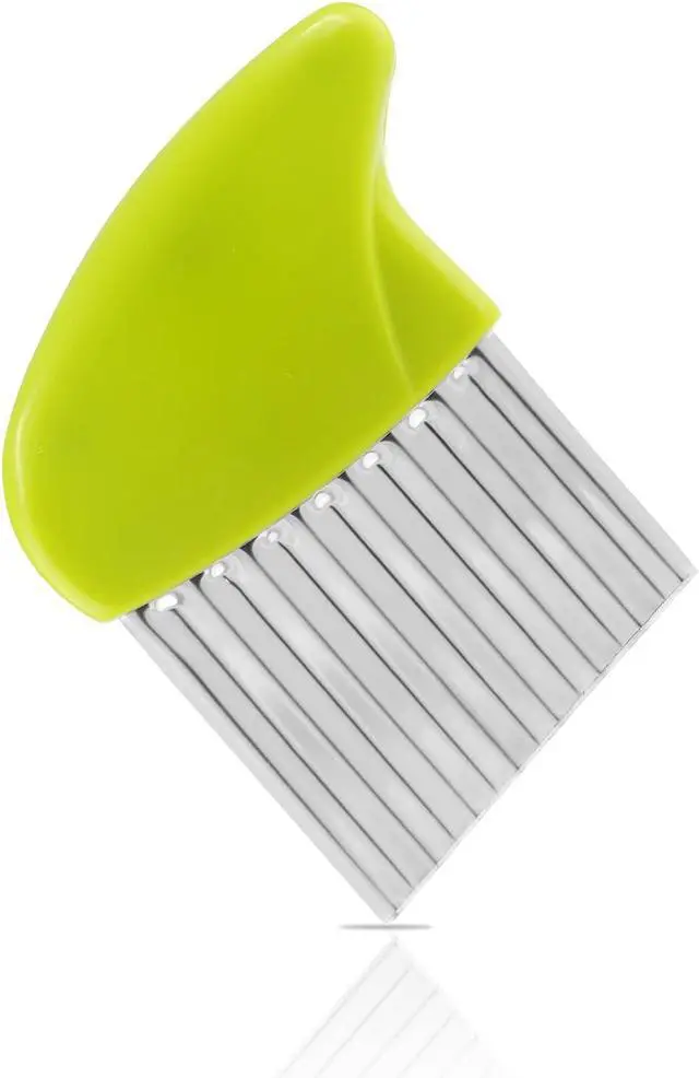 Alt view image 3 of 5 - Luomorgo Stainless Steel Potato Crinkle Cutter Carrot Wavy Knife French Fry Slicer Vegetable Wavy Chopper, Green