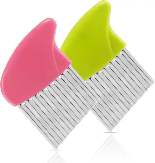 Alt view image 3 of 5 - Luomorgo 2 Pack Stainless Steel Potato Crinkle Cutter, Green & Pink