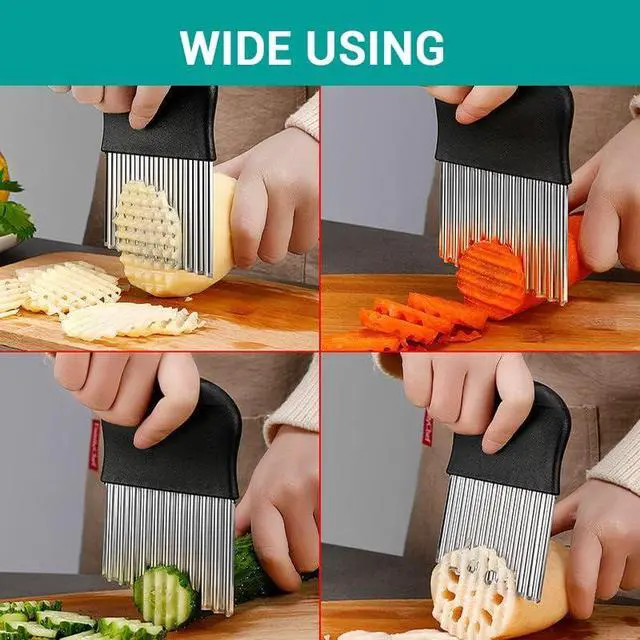 Alt view image 6 of 6 - Large Crinkle Cutter - Potato Slicer Wave Chopper - Stainless Steel Wave Cutter for French Fry, Vegetable and Fruit (1 Pack)