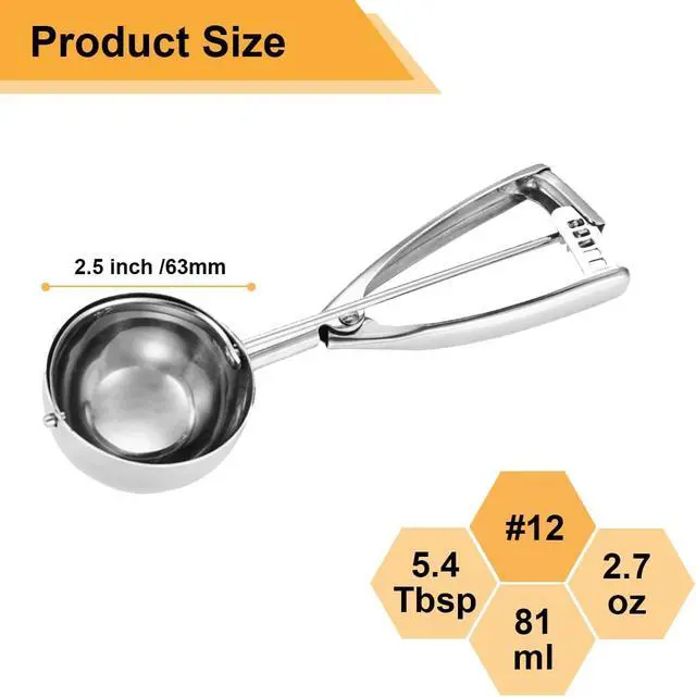 Alt view image 2 of 7 - Fayomir Large Cookie Scoop 5.4 Tablespoon, Size #12 Cookie Dough Scoop, 2.7 OZ Cookie Scoops for Baking, Selected 18/8 Stainless Steel, for Making Cookies, Cupcake, Muffin, Melon Ball, Ice Cream
