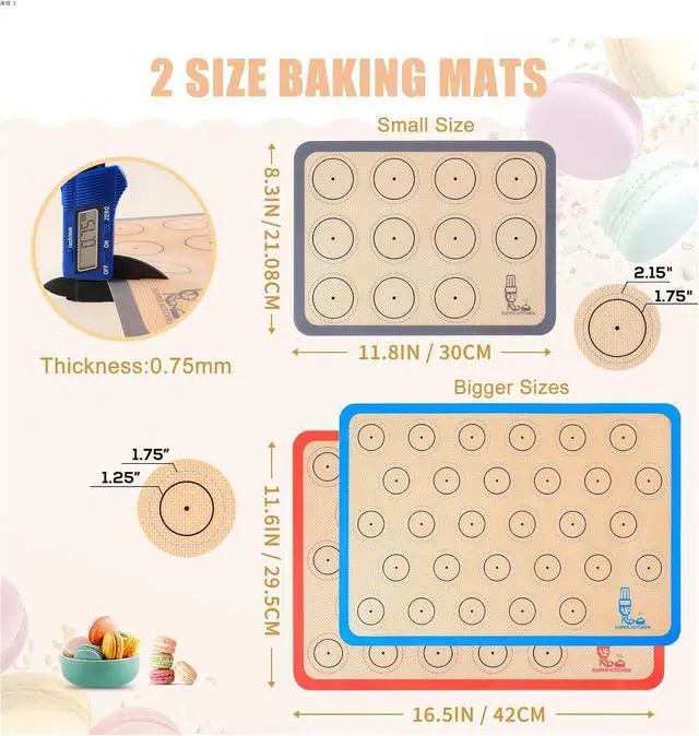 Alt view image 2 of 7 - Silicone Baking Mat Macaron Set of 3-2 Half Sheet Liners 1 Quarter Sheet