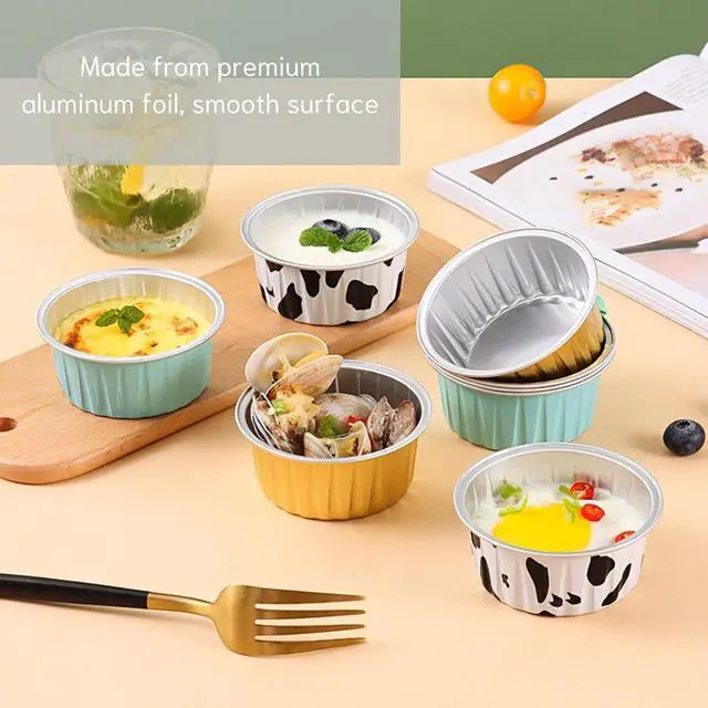 Alt view image 3 of 7 - Mini Aluminum Foil Cupcake Baking Cups with Lids (40pcs, 5oz) Round Cupcake Foil Liners Tart Pie Tin Pan Holder - Disposable Mini Cake Containers Flan Molds for Pudding, Souffle, Party, Wedding