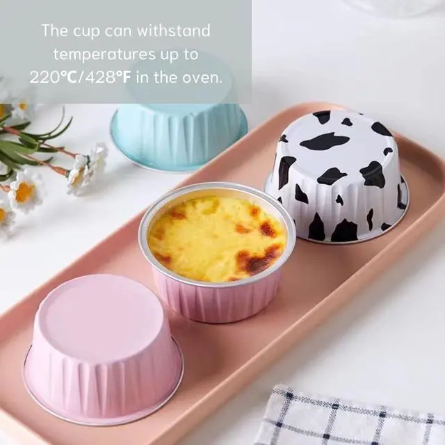 Alt view image 5 of 7 - Mini Aluminum Foil Cupcake Baking Cups with Lids (40pcs, 5oz) Round Cupcake Foil Liners Tart Pie Tin Pan Holder - Disposable Mini Cake Containers Flan Molds for Pudding, Souffle, Party, Wedding
