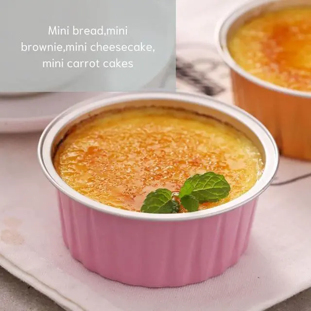 Alt view image 6 of 7 - Mini Aluminum Foil Cupcake Baking Cups with Lids (40pcs, 5oz) Round Cupcake Foil Liners Tart Pie Tin Pan Holder - Disposable Mini Cake Containers Flan Molds for Pudding, Souffle, Party, Wedding