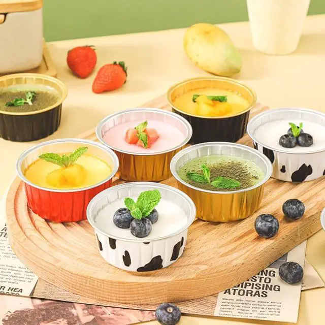 Alt view image 7 of 7 - Mini Aluminum Foil Cupcake Baking Cups with Lids (40pcs, 5oz) Round Cupcake Foil Liners Tart Pie Tin Pan Holder - Disposable Mini Cake Containers Flan Molds for Pudding, Souffle, Party, Wedding