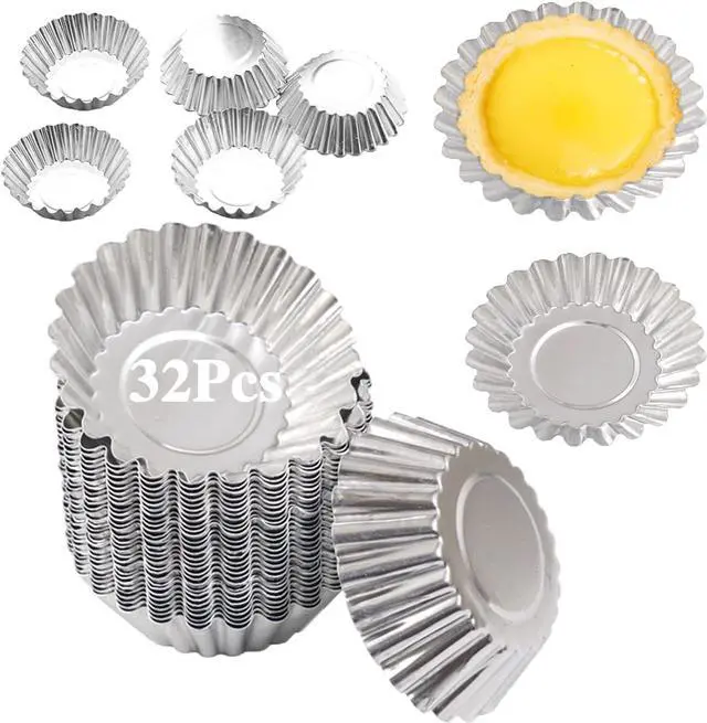 Main image of 32Pack 2.75" Egg Tart Molds Aluminum Mini Tart Tins Pans for Baking