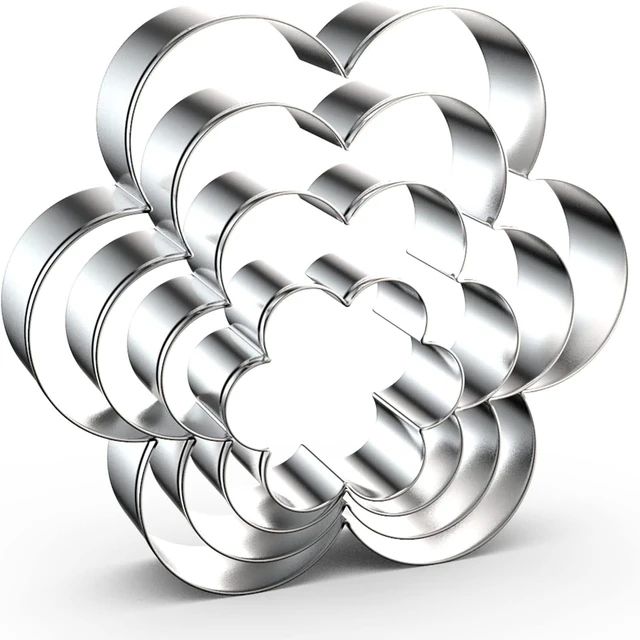 Main image of Scallop Flower Cookie Cutter Set Large - 5 Inch, 4 Inch, 3 Inch, 2 Inch - Six Petal Scalloped Edge Spring Flower Cookie Cutters Shapes Molds - Stainless Steel