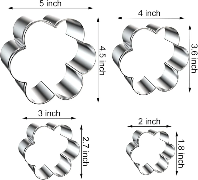 Alt view image 2 of 5 - Scallop Flower Cookie Cutter Set Large - 5 Inch, 4 Inch, 3 Inch, 2 Inch - Six Petal Scalloped Edge Spring Flower Cookie Cutters Shapes Molds - Stainless Steel