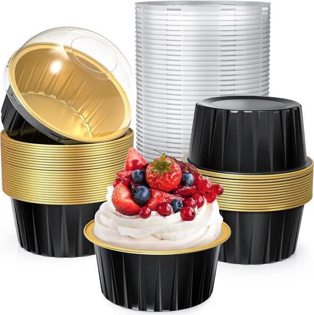 Main image of Mini Cake Pans with Lids 40 Pack Disposable Aluminum Foil Ramekin for Party