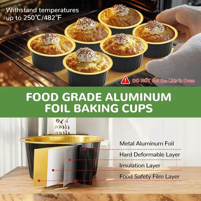 Alt view image 3 of 7 - Mini Cake Pans with Lids 40 Pack Disposable Aluminum Foil Ramekin for Party