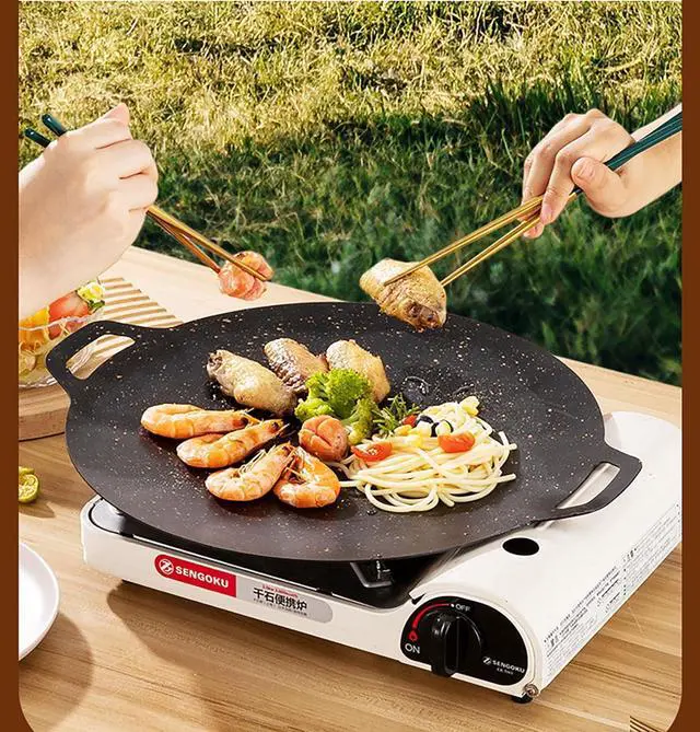 Alt view image 3 of 7 - Thin Korean Grill Pan, 9.4 Inch Iron with Non-stick Coating Baking Tray on Heating Stove for Home, Party Travel and Outdoor (9 inch)