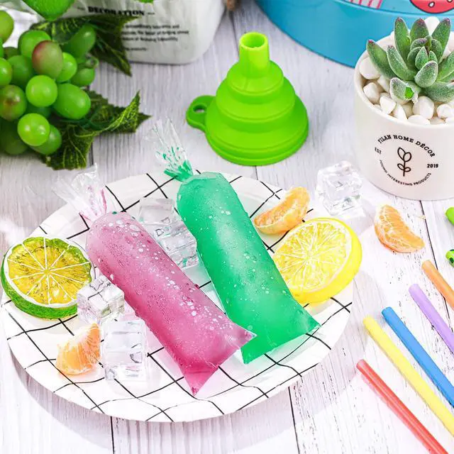 Alt view image 5 of 5 - Patelai 200 Pcs Ice Pop Bag 2 x 8 in with Funnel Popsicle Freeze Mold