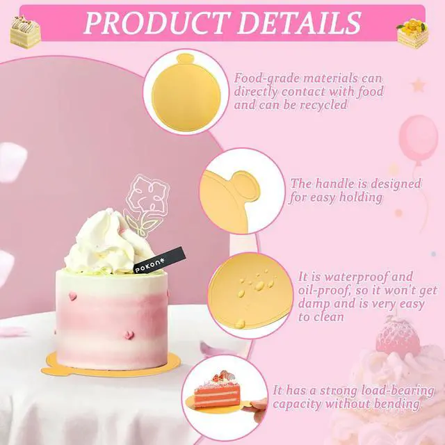 Alt view image 4 of 7 - 120 PCS Mini Cake Boards, Gold Round Mousse Cupcake Base for Dessert, 3.15 inch & 3.5 inch Mini Flan Plates, Disposable Cake Paper Display Tray for Baking Birthday Party Wedding