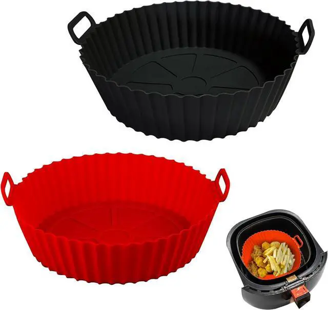 Main image of Air Fryer Silicone Liners Pot,8 inch Air Fryer Basket Liners, Silicone Baking Tray Pots for 3 to 5 Qt for Air fryer Oven Reusable Baking Tray Oven Accessories (Red+Black)