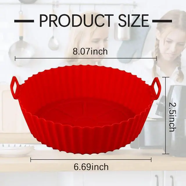 Alt view image 2 of 7 - Air Fryer Silicone Liners Pot,8 inch Air Fryer Basket Liners, Silicone Baking Tray Pots for 3 to 5 Qt for Air fryer Oven Reusable Baking Tray Oven Accessories (Red+Black)