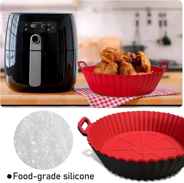 Alt view image 4 of 7 - Air Fryer Silicone Liners Pot,8 inch Air Fryer Basket Liners, Silicone Baking Tray Pots for 3 to 5 Qt for Air fryer Oven Reusable Baking Tray Oven Accessories (Red+Black)