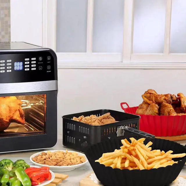 Alt view image 7 of 7 - Air Fryer Silicone Liners Pot,8 inch Air Fryer Basket Liners, Silicone Baking Tray Pots for 3 to 5 Qt for Air fryer Oven Reusable Baking Tray Oven Accessories (Red+Black)