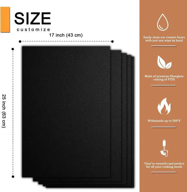 Alt view image 3 of 7 - Oven Liners for Bottom of Oven - 5 Pack Large Heavy Duty Mats, 17x25 Non-Stick Reusable Liner for Electric, Gas, Toaster Ovens, Grills - Kitchen Accessory to Keep Oven Clean (5, Black)