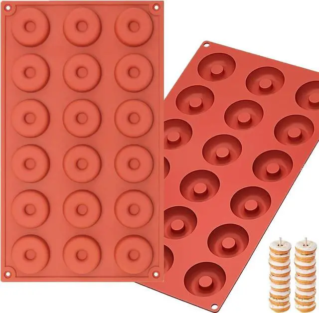 Main image of 2pcs Mini Donut Pan Silicone Mold for Mini Donut, 18 Cavities Silicone Molds for Donut Home Reusable Donut Baking Pan Tray