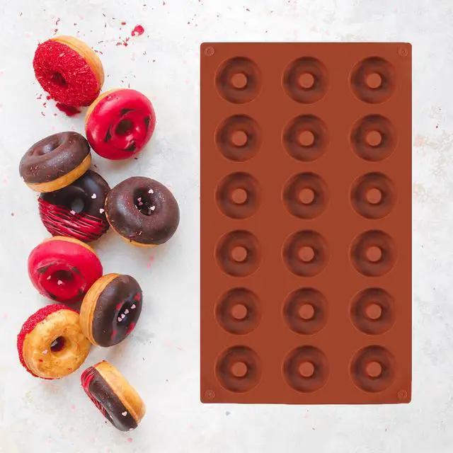 Alt view image 3 of 5 - 2pcs Mini Donut Pan Silicone Mold for Mini Donut, 18 Cavities Silicone Molds for Donut Home Reusable Donut Baking Pan Tray