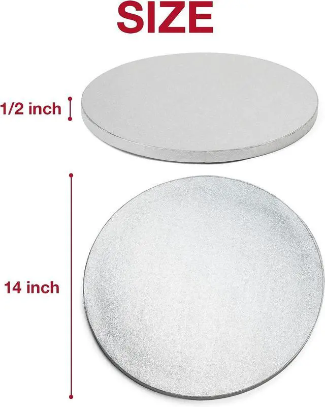 Alt view image 2 of 7 - 14inch Round Cake Boards 1/2inch Thick, Pack of 1 - Sturdy Silver Cake Drums with Smooth Straight Edges, Waterproof & Oil-Proof (14inch)
