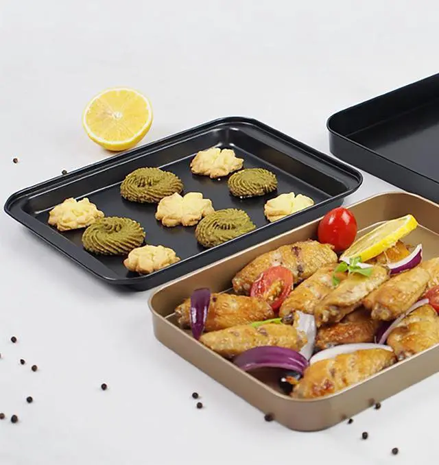 Alt view image 3 of 5 - Cookie Baking Sheet, 9.5 Inch x 7 Inch Square Iron Plate with Nonstick Coating for Baking Cookie, Roast Meat, Baking Cake, Bread and other Foods (1)