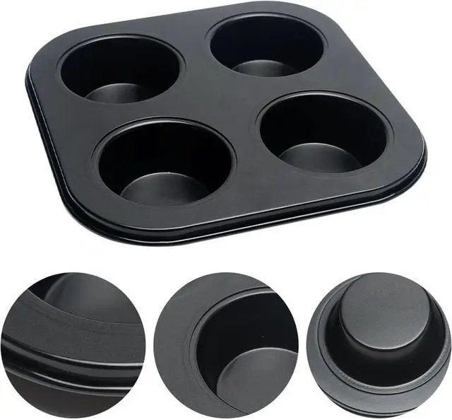Main image of 4 Cup Muffin Pan Mold - Non-Stick Cupcake Baking Tray/Tin - Carbon Steel Cake Mould For home, cafe bar and restaurant (Black)