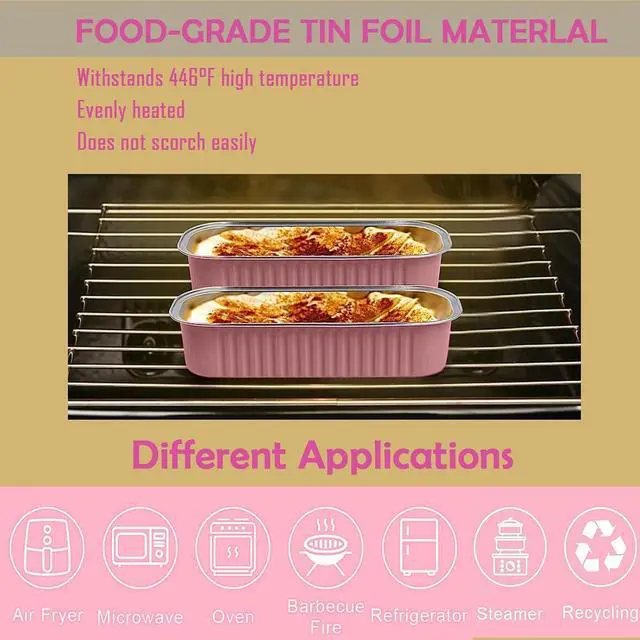 Alt view image 2 of 6 - 12Pack Mini Loaf Pans with Lids and Spoons, 6.8oz Disposable Rectangle Aluminum Foil Oven Cake Container, Baking Bread Muffin Dessert Tins for Family Gatherings and Picnics (Pink)