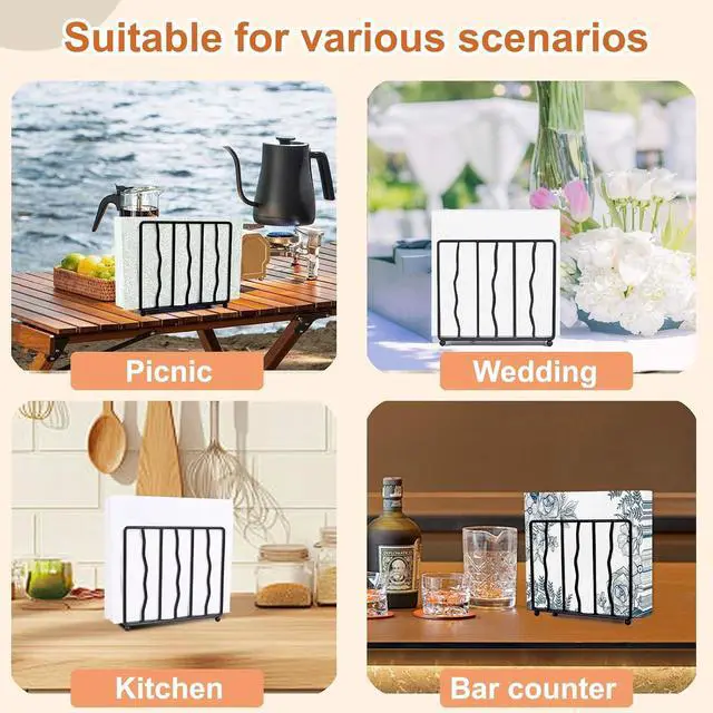 Alt view image 3 of 7 - Modern Standing Napkin Holder for table, Black Metal, Tabletop Paper Napkin Dispenser for Coffee Filter Holder Kitchen, Dining Room, Outdoor.